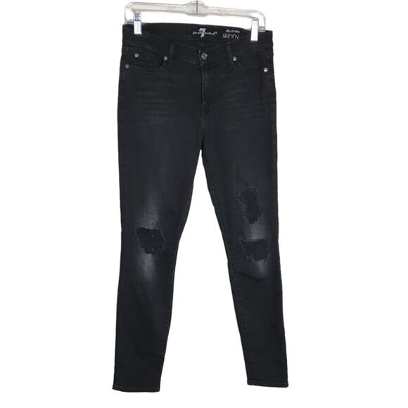 7 FOR ALL MANKIND Black Distressed Skinny Jeans Sz 26 - Picture 1 of 7